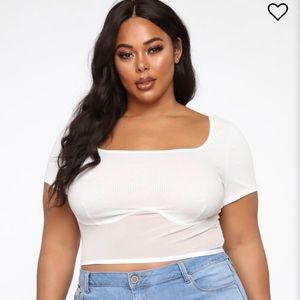 White Fashion Nova cropped shirt